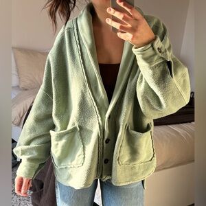 Free People Green Button Up Cardigan
